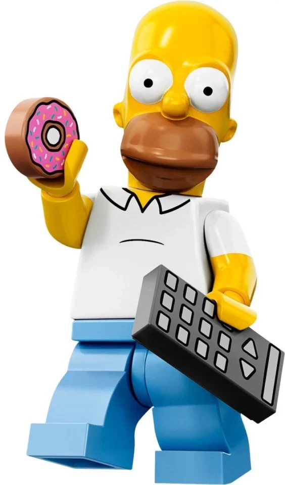 LEGO Simpson : Homer avec une télécommande et un donuts.