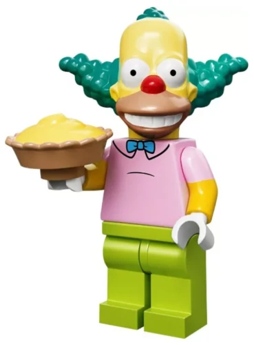 Minifigure LEGO Simpson : Krusty le Clown avec une tarte à la crème.