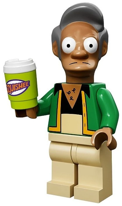 Minifigure LEGO Simpson : Apu Nahasapeemapetilon, un verre à la main.