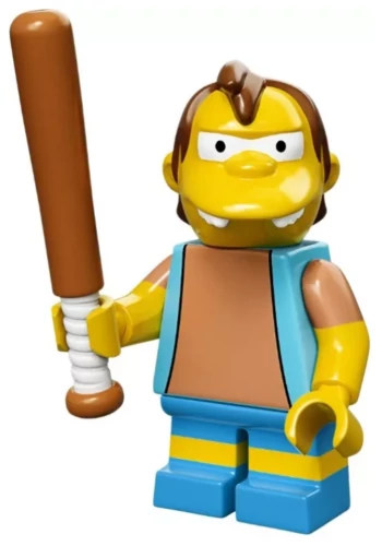Minifigure LEGO Simpson : Nelson et sa batte de baseball.