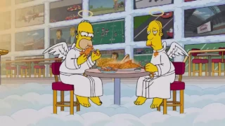 Homer et Larry mangeant des ailes de poulets au Paradis