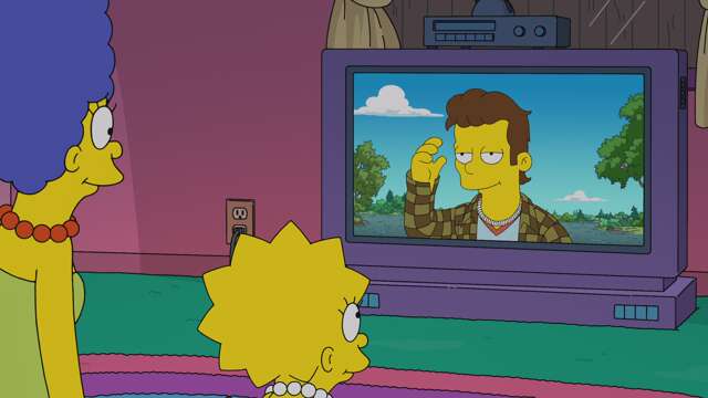 Marge et Lisa devant la télévision où passe la série Mawson.