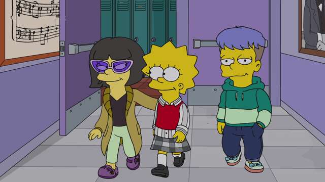 Lisa avance dans un couloir du collège, encadrée par Devin et Vidalia.