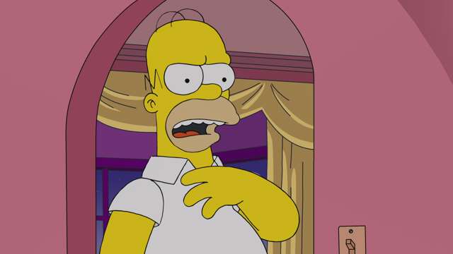 Homer, l'air excédé, dans l'encadrement d'une porte.