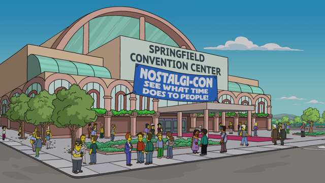La façade du palais des congrès de Springfield, un jour de convention.